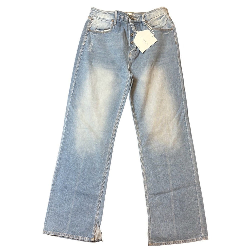 Kancan Jeans Womens 30 90s Flare Wide Leg Distressed Hem Light Wash High Waist‎